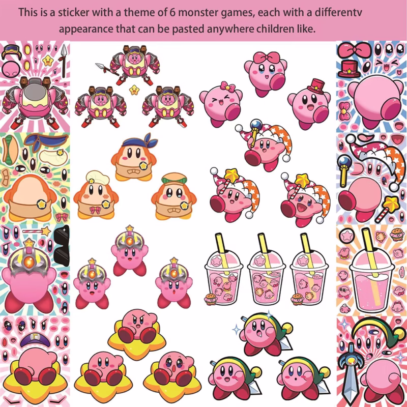 8/16 sheets Kawaii Kirby Puzzle Stickers Kids DIY Funny Cartoon Face Decals Jigsaw Toy for Kids' Birthday Presents - Image 4