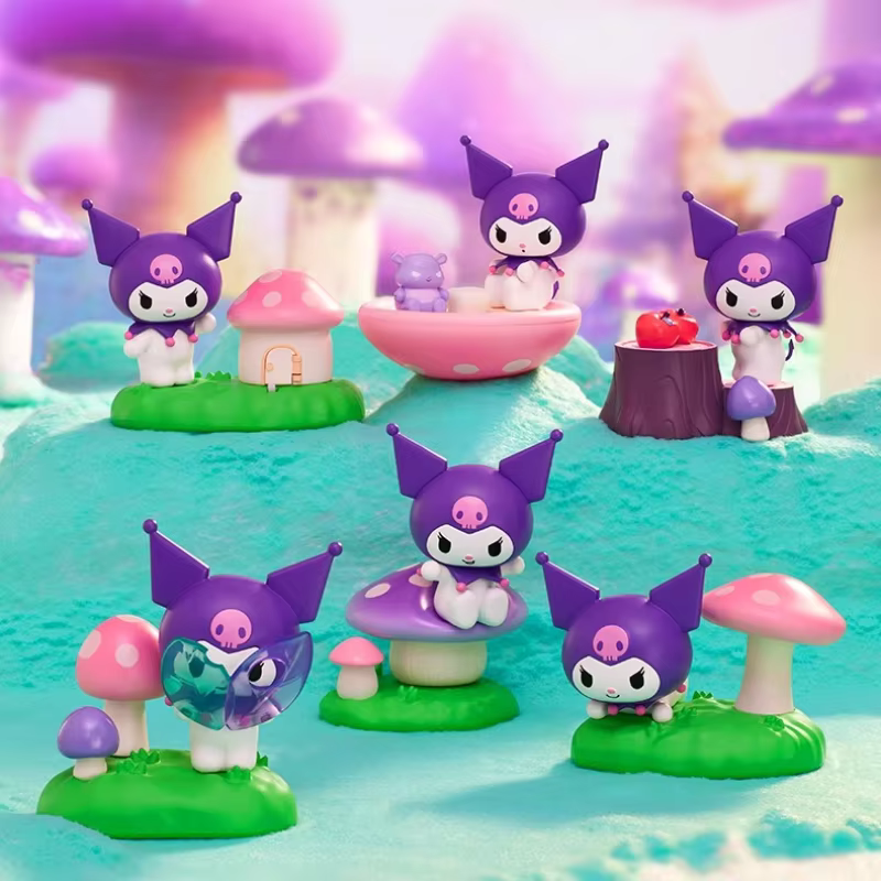 Real Sanrio Kuromi Mushroom Garden Blind Box Model Figure Moving Clockwork Toy Ornament Cartoon Adorable Doll Present