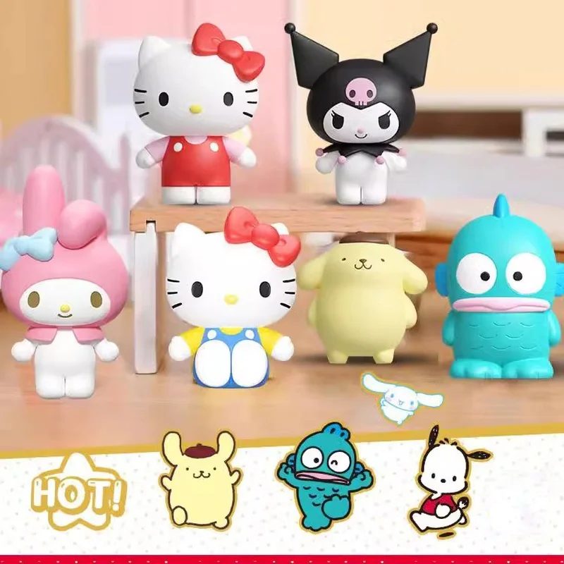 The First Blind Box of the New Sanrio Family Rice Grain Dolls Greetings, Kuromi Mini Handmade Action Figures of Kitty Models to Collect Gifts for Girls