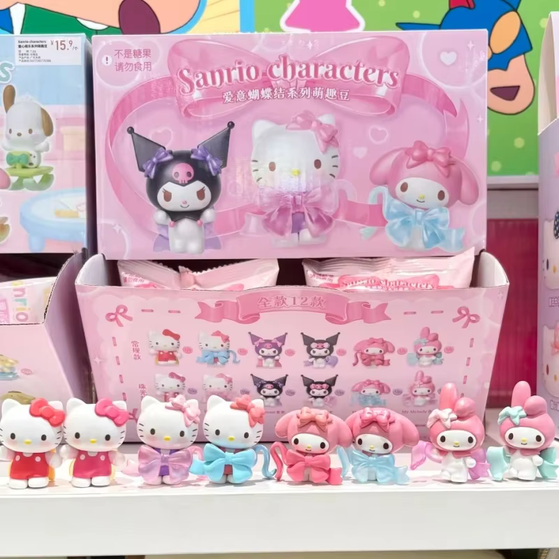 Toy Desktop Collection Ornaments Gift: Genuine Sanrio Family Kuromi Hellokitty My Melody Love Bowknot Series Mini Bean Blind Bags