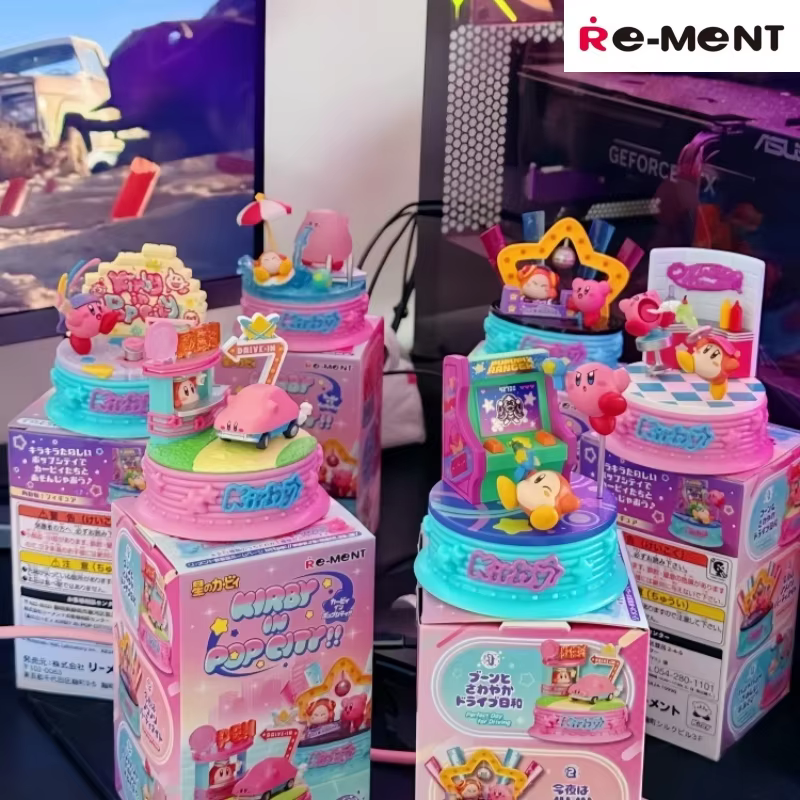 Gifts: Original Re-Ment Kirby Figure Car Kirby & Waddle Dee City of Pop Series Anime Action PVC Model Girls Doll Collection