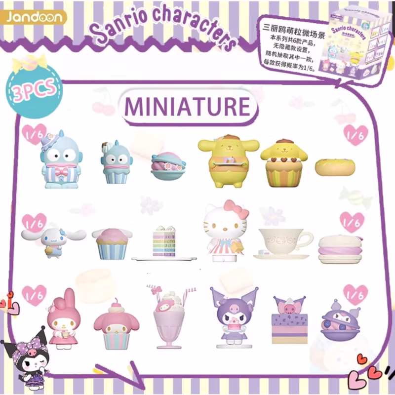 Blind Box of Sanrio Characters Kuromi My Melody Miniature Scene Figurines with Cinnamoroll and Hello Kitty Gifts, Toys, and Desktop Décor for Kids