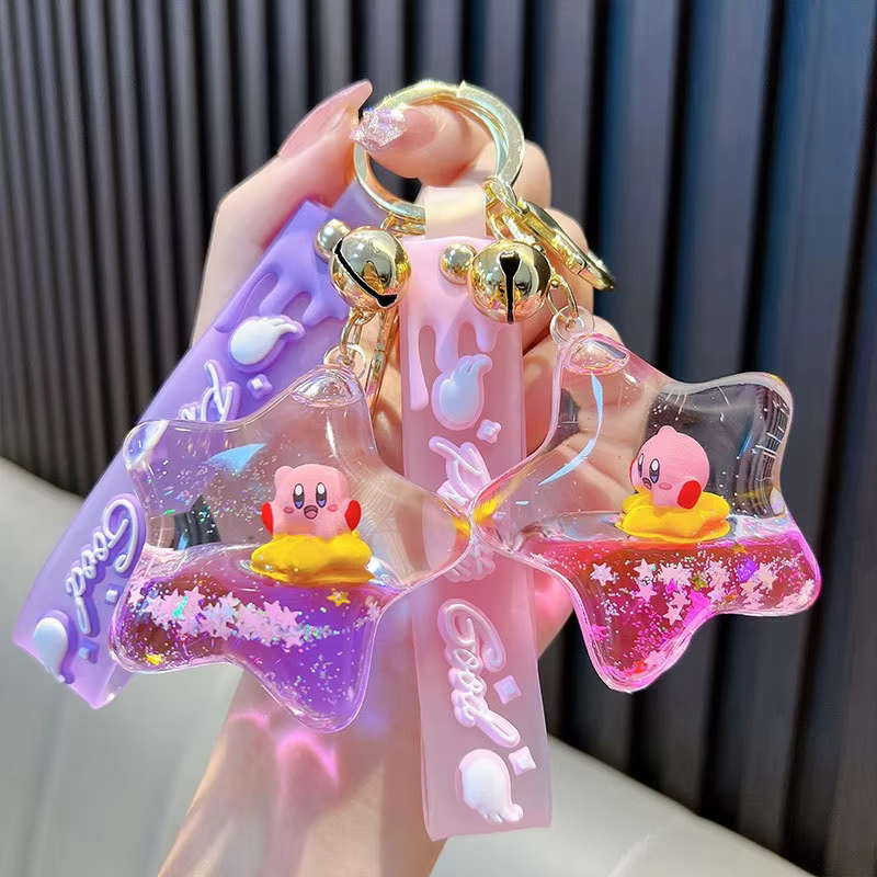 Children's Key Chain Accessories: Kirby Cartoon Quicksand Bottle Bag Pendant School Bag Gift: Anime Girl Car Bag Decoration